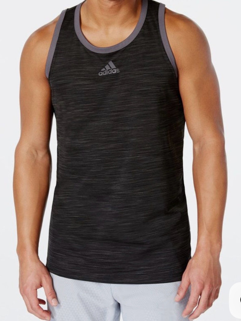 adidas Black Heather Tank Top with Gray Trim
